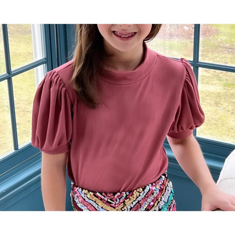 Be Elizabeth by James and Lottie Girls Size 8 Top Shirt Rust Short Sleeve Ribbed
